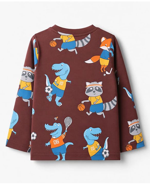 Babyhug Cotton Knit Full Sleeves T-Shirt & Pyjama Co-ords Night Suit With Animal Print - Brown