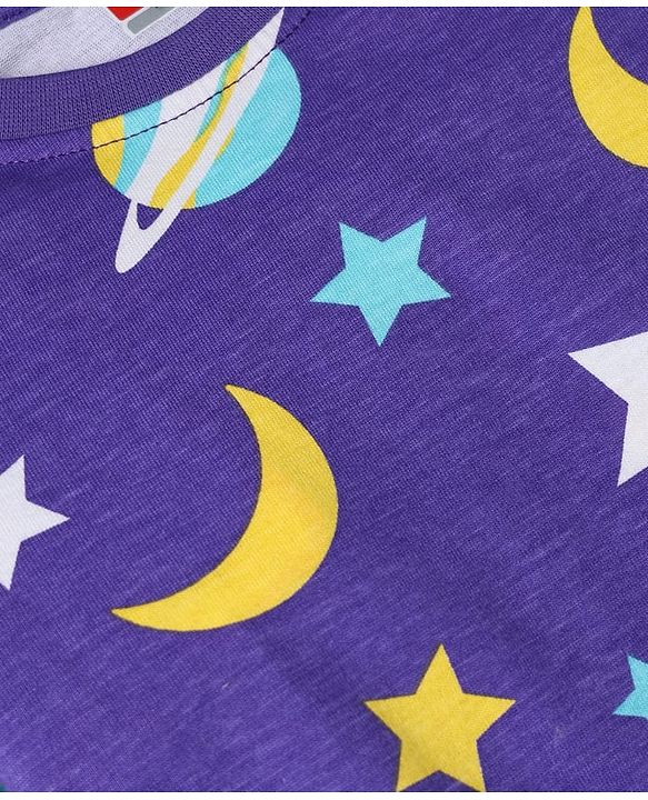 Babyhug Cotton Knit Full Sleeves T-Shirt & Pyjama Co-ords Night Suit With Space Print - Navy Blue