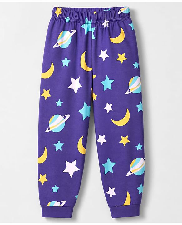 Babyhug Cotton Knit Full Sleeves T-Shirt & Pyjama Co-ords Night Suit With Space Print - Navy Blue