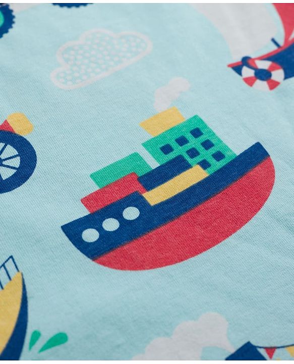 Babyhug 100% Cotton Knit Half Sleeves Co Ord T-Shirt & Pyjama Night Suit Vehicle Print - Blue