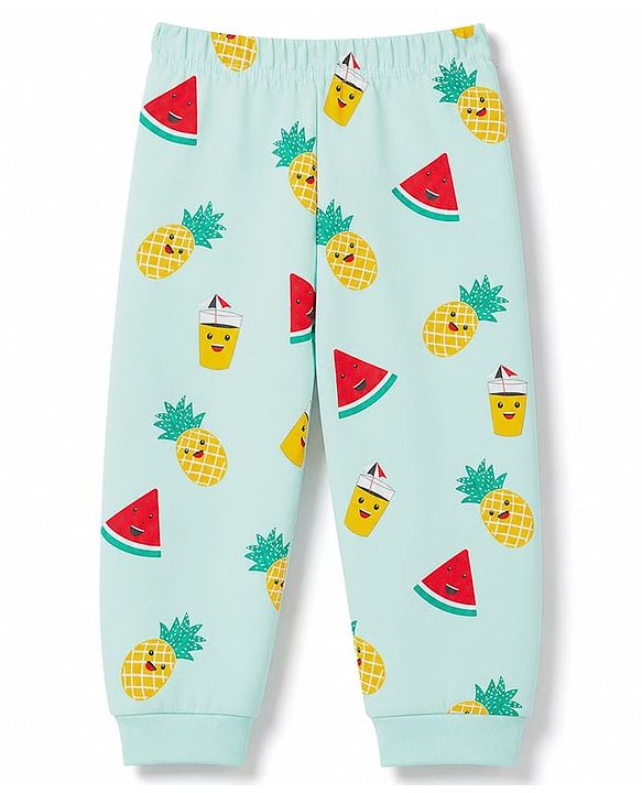 Babyhug 100% Cotton Knit Half Sleeves Tropical Theme Printed Co-Ords T-Shirt & Pyjama Night Suit - Light Blue