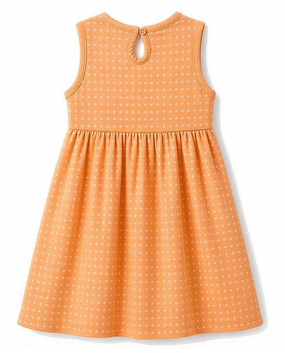 Babyhug 100% Cotton Single Jersey Knit Sleeveless Frock With Polka Dot Print - Orange