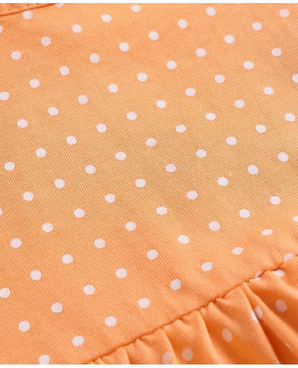 Babyhug 100% Cotton Single Jersey Knit Sleeveless Frock With Polka Dot Print - Orange