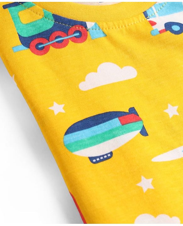 Babyhug 100% Cotton Knit Half Sleeves Co Ord T-Shirt & Pyjama Night Suit Vehicle Print - Yellow