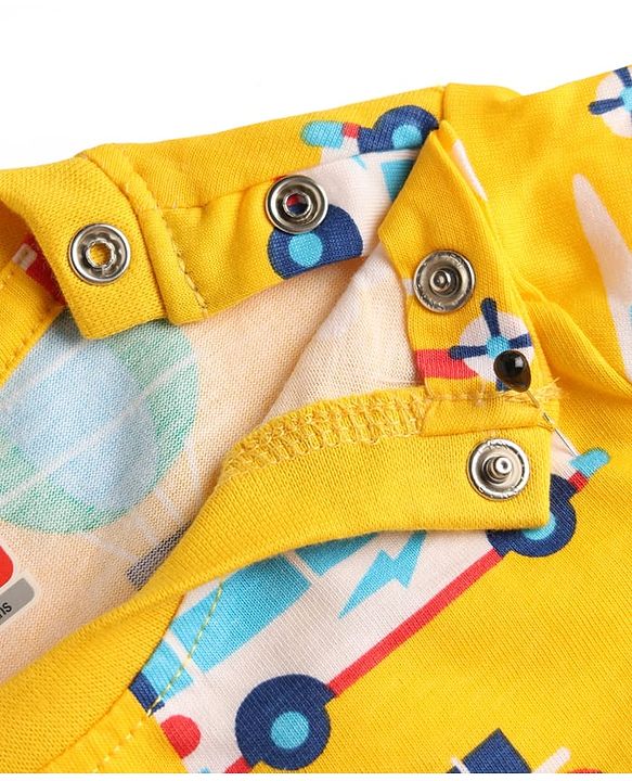Babyhug 100% Cotton Knit Half Sleeves Co Ord T-Shirt & Pyjama Night Suit Vehicle Print - Yellow