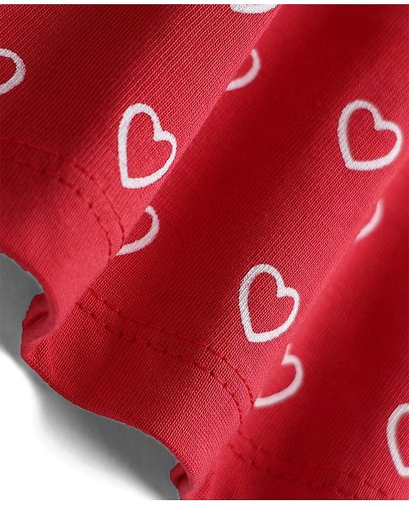 Babyhug 100% Cotton Single Jersey Knit Full Sleeves One Piece Frock With Heart Print & Bow Applique - Red