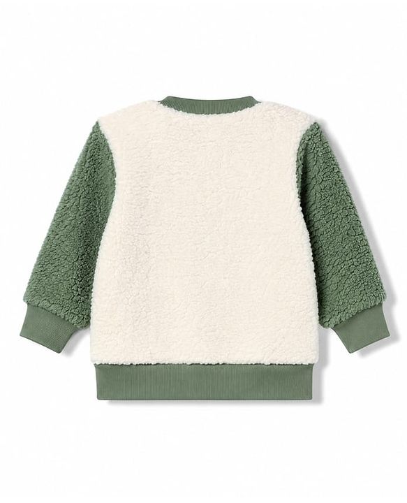 Babyhug Fur Velour Woven Full Sleeves Dino Embroidered Winter Wear Suit - Olive Green
