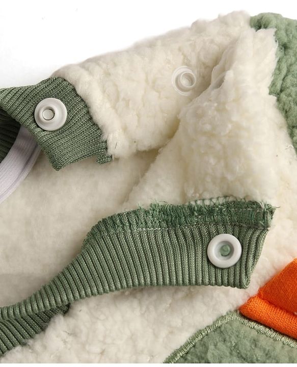 Babyhug Fur Velour Woven Full Sleeves Dino Embroidered Winter Wear Suit - Olive Green