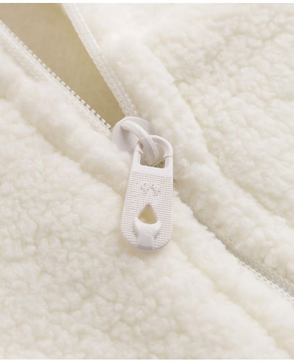 Babyhug Fur Woven Full Sleeves Hooded Winter Wear Suit Teddy Patch - White