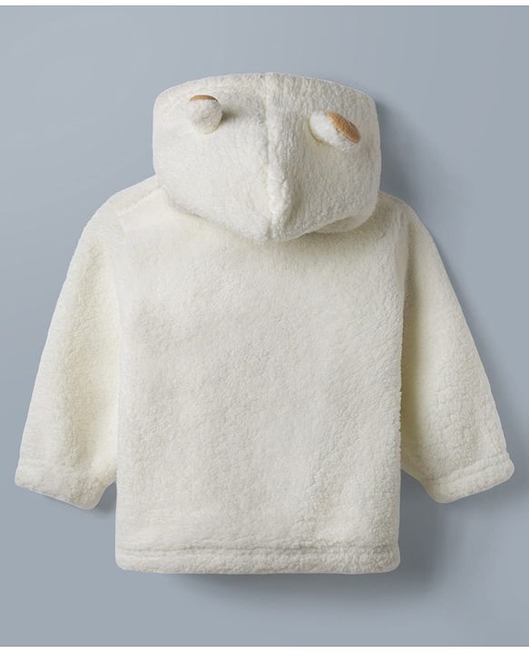 Babyhug Fur Woven Full Sleeves Hooded Winter Wear Suit Teddy Patch - White