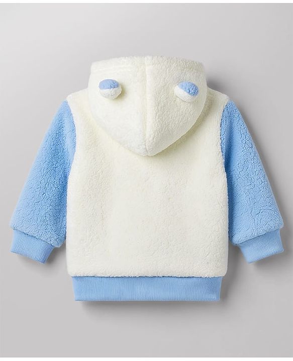 Babyhug Fur Woven Full Sleeves Hooded Winter Wear Suit Teddy Patch - Blue