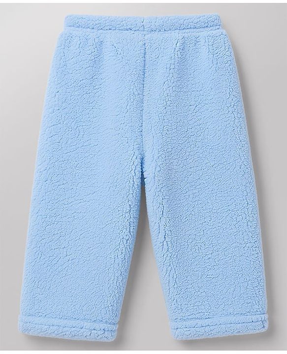 Babyhug Fur Woven Full Sleeves Hooded Winter Wear Suit Teddy Patch - Blue