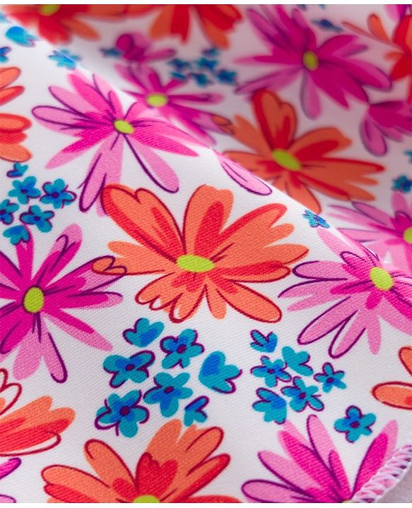 Babyhug Sleeveless Floral Printed Water Repellant Frock Swimsuit - Red