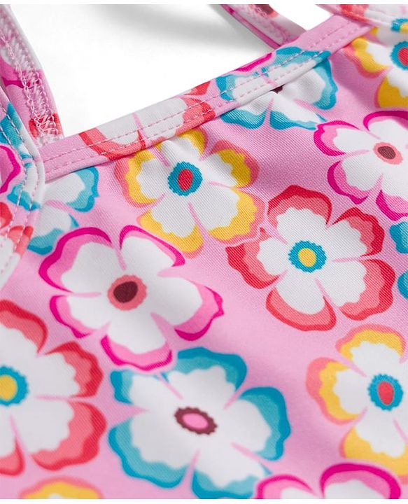 Babyhug Sleeveless Floral Printed Water Repellant Frock Swimsuit - Pink