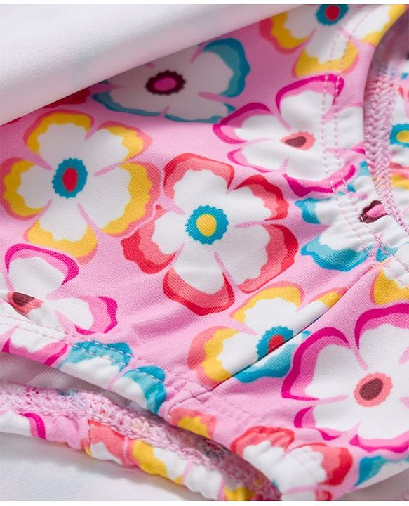 Babyhug Sleeveless Floral Printed Water Repellant Frock Swimsuit - Pink