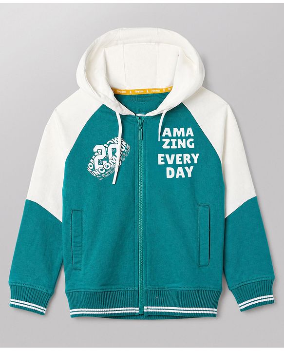 Pine Kids Cotton Mixes Knit Sweatshirt with Full Sleeves and Amazing Every Day Text Print - Green