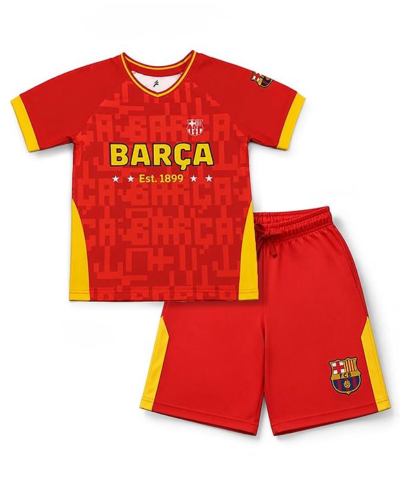 Pine Active Knit Half Raglan Sleeves T-Shirt with Shorts Football Set - Red