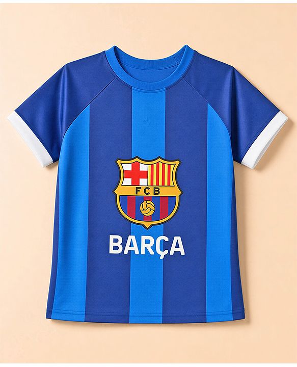 Pine Active Knit Half Raglan Sleeves Striped & Text Printed T-Shirt & Shorts Football Set - Blue