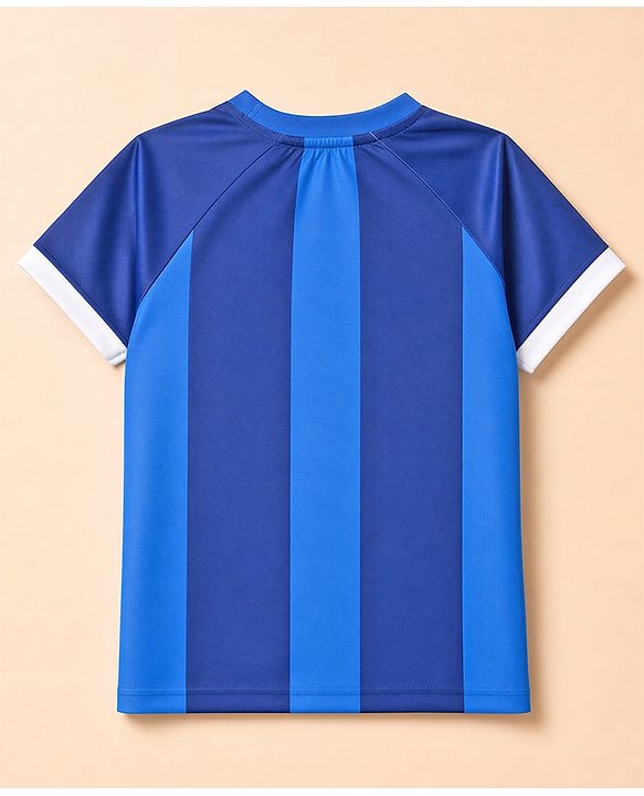 Pine Active Knit Half Raglan Sleeves Striped & Text Printed T-Shirt & Shorts Football Set - Blue