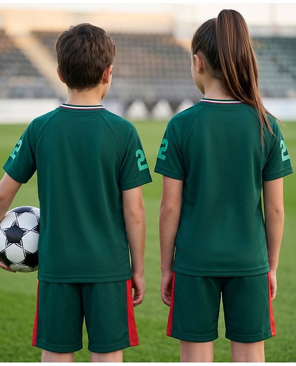 Pine Active Knit Half Raglan Sleeves Football Tee & Shorts Set - Green
