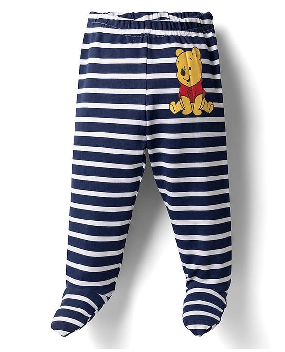 Babyhug Disney 100% Cotton Knit Full Sleeves Onesies & Bootie Leggings With Stripes & Winnie The Pooh Graphic - Multicolor