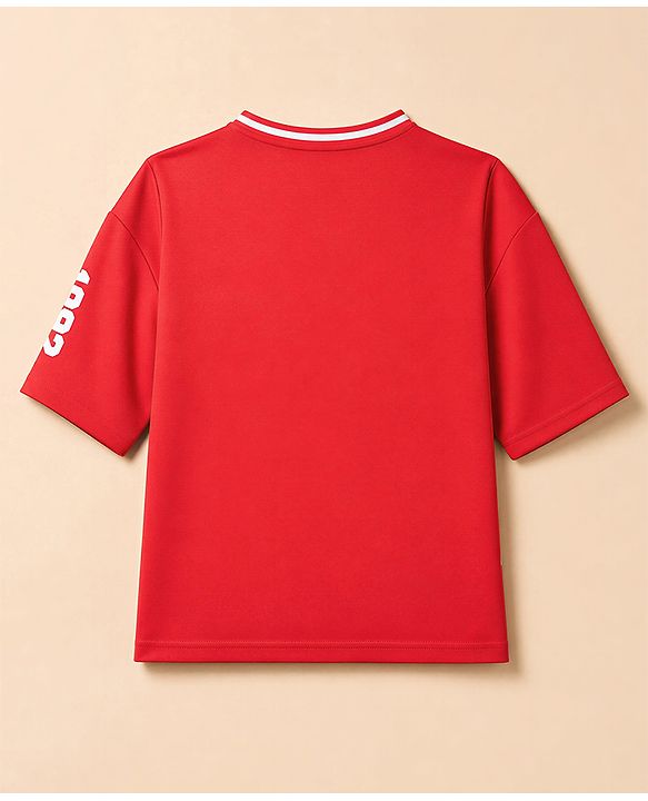 Pine Active Knit Drop Shoulder Half Sleeves Printed T-Shirt & Shorts Football Set - Red