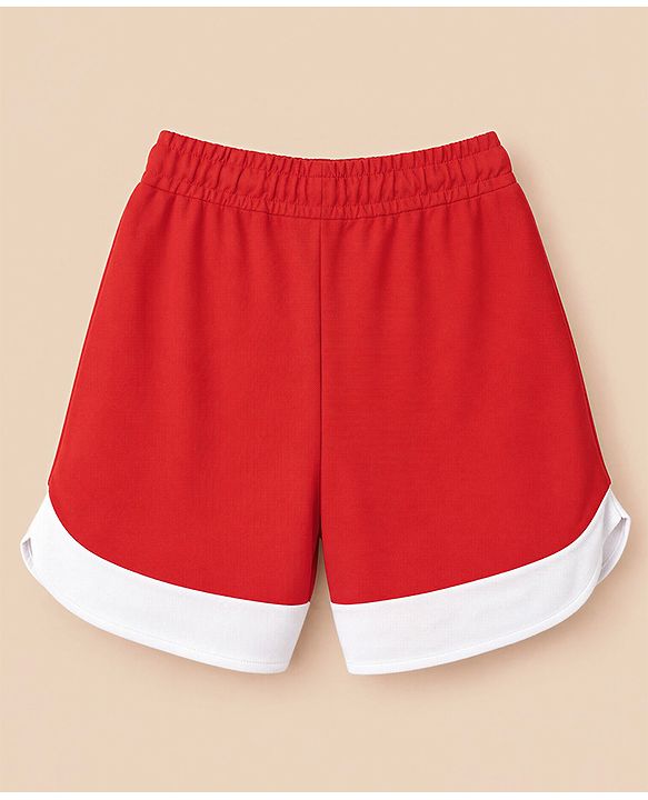Pine Active Knit Drop Shoulder Half Sleeves Printed T-Shirt & Shorts Football Set - Red