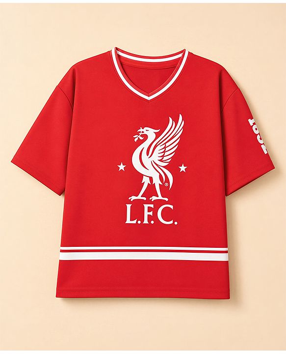 Pine Active Knit Drop Shoulder Half Sleeves Printed T-Shirt & Shorts Football Set - Red