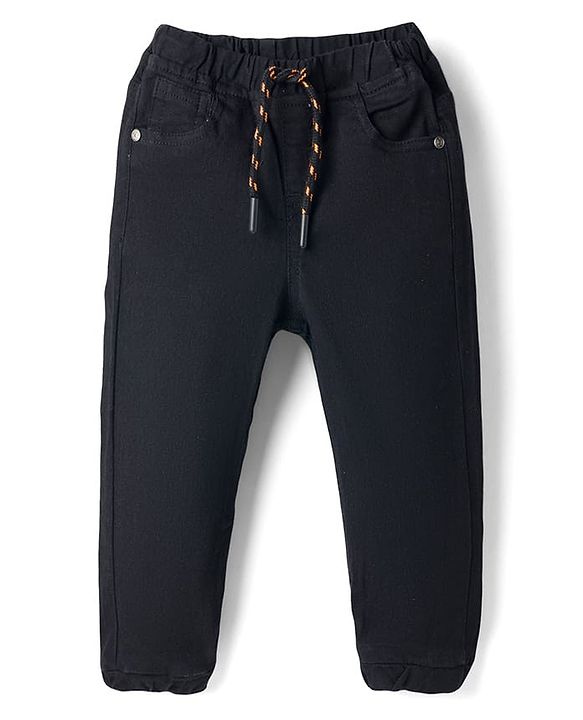 Babyhug Denim Full Length Jogger Style Washed Jeans With Stretch - Black