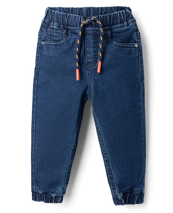 Babyhug Denim Full Length Jogger Style Washed Jeans With Stretch - Black