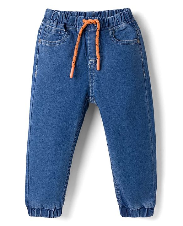 Babyhug Denim Full Length Jogger Style Washed Jeans With Stretch - Black