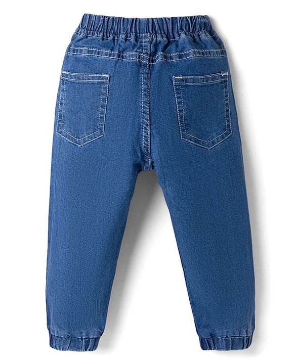 Babyhug Denim Full Length Jogger Style Washed Jeans With Stretch - Black