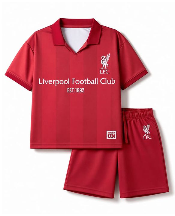 Pine Active Knit Half Sleeves Liverpool Fan Club Printed T-Shirt & Shorts Football Jersey Set - Maroon