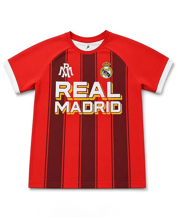 Pine Active Knit Half Raglan Sleeves Real Madrid Printed T-Shirt with Shorts Football Set - Red