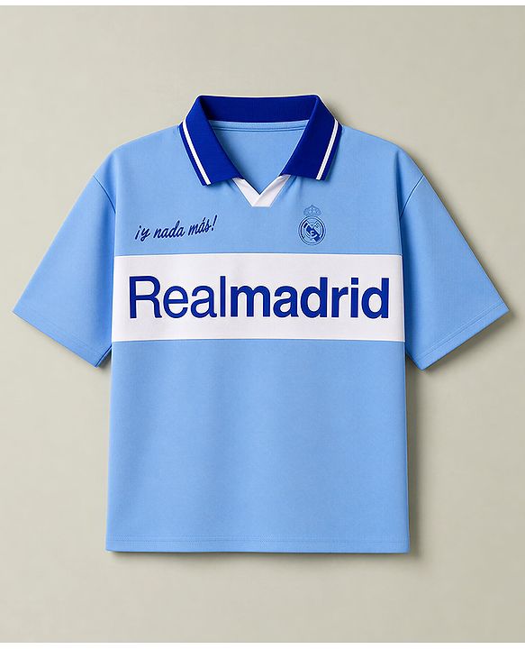 Pine Active Knit Half Sleeves Realmadrid Polo Tee with Shorts Football Set  -Light Blue