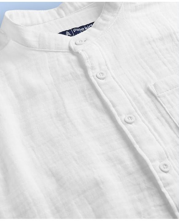 Pine Kids Cotton Woven Full Sleeves Solid Shirt with Mandarin Collar - White