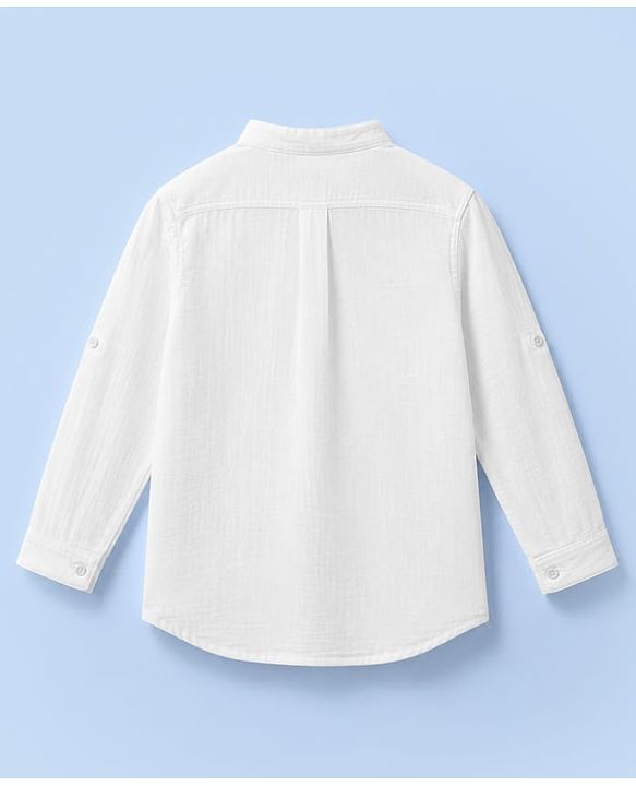 Pine Kids Cotton Woven Full Sleeves Solid Shirt with Mandarin Collar - White
