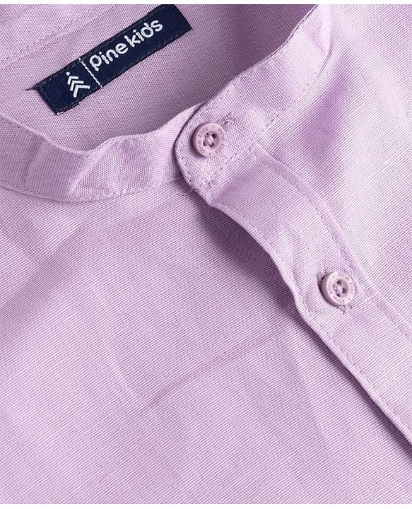 Pine Kids Cotton Woven Full Sleeves Solid Shirt with Mandarin Collar - Purple