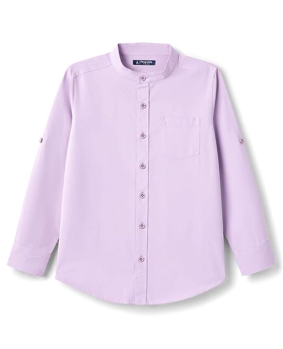 Pine Kids Cotton Woven Full Sleeves Solid Shirt with Mandarin Collar - Purple