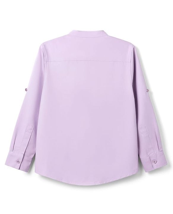 Pine Kids Cotton Woven Full Sleeves Solid Shirt with Mandarin Collar - Purple