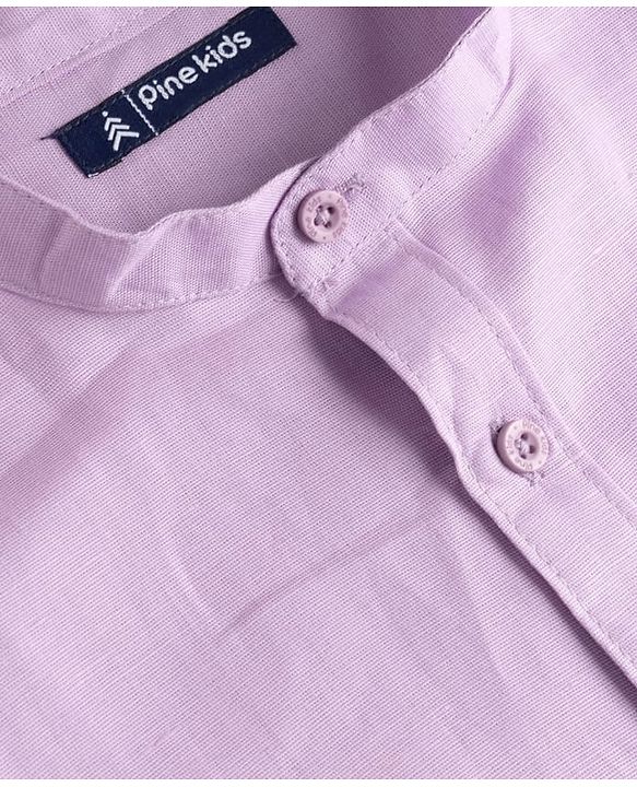 Pine Kids Cotton Woven Full Sleeves Solid Shirt with Mandarin Collar - Purple