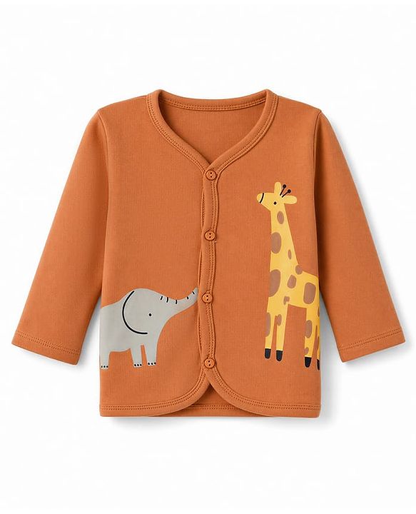 Babyhug 100% Cotton Interlock Knit Front Open Full Sleeves Striped Jhablas with Jungle Safari Theme Pack of 3 - Blue Cream Light Brown