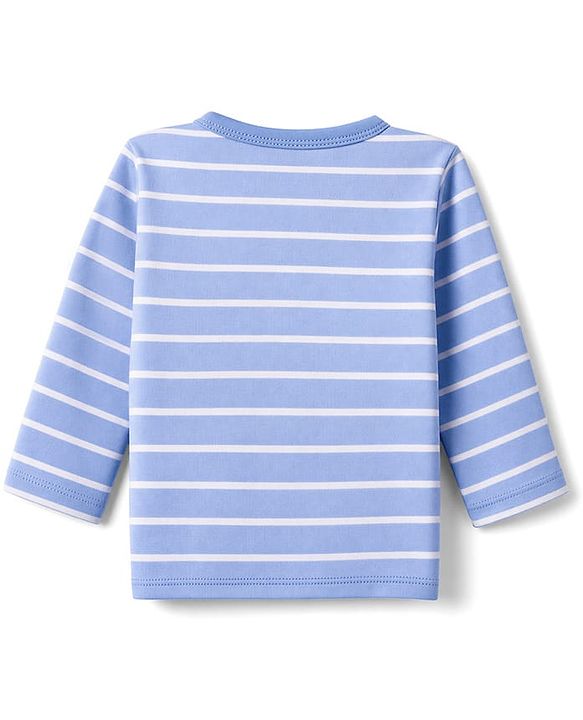 Babyhug 100% Cotton Interlock Knit Front Open Full Sleeves Striped Jhablas with Jungle Safari Theme Pack of 3 - Blue Cream Light Brown