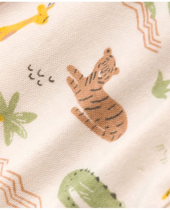Babyhug 100% Cotton Interlock Knit Front Open Full Sleeves Striped Jhablas with Jungle Safari Theme Pack of 3 - Blue Cream Light Brown