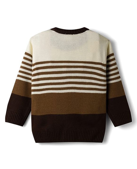Babyhug Knit Full Sleeves Sweater Set with Stripes -Brown
