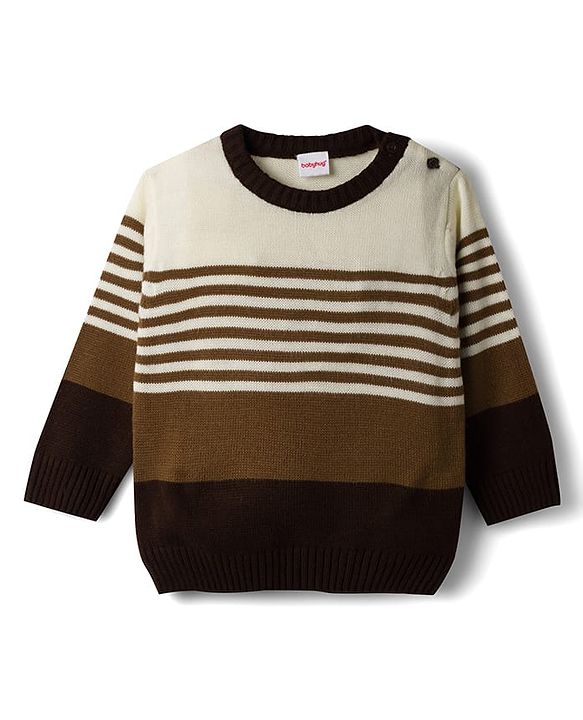 Babyhug Knit Full Sleeves Sweater Set with Stripes -Brown
