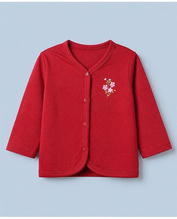 Babyhug 100% Cotton Interlock Knit Full Sleeves Front Open Jhablas With Floral Print Pack of 3 - Red & Pink