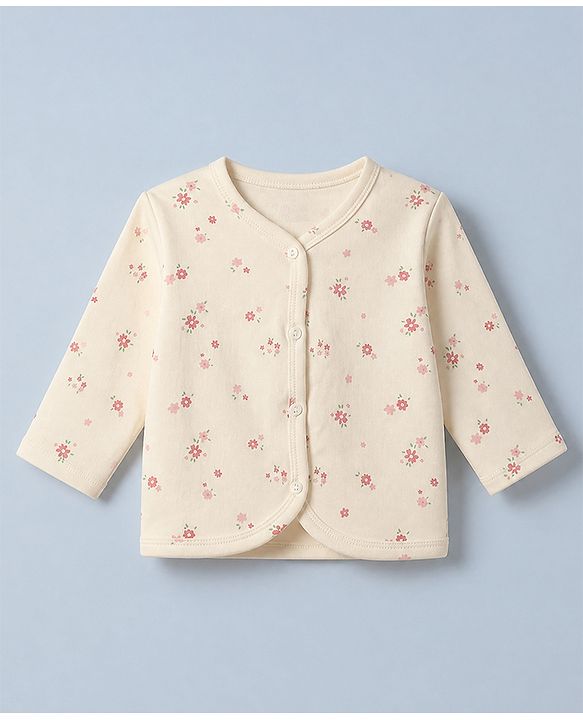 Babyhug 100% Cotton Interlock Knit Full Sleeves Front Open Jhablas With Floral Print Pack of 3 - Red & Pink