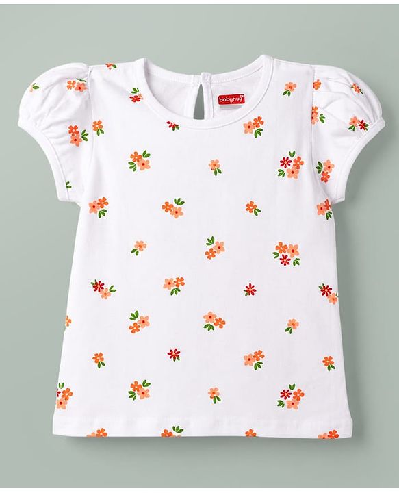 Babyhug Woven Half Sleeves Floral Printed & Embroidered Frock With Inner Tee - Red