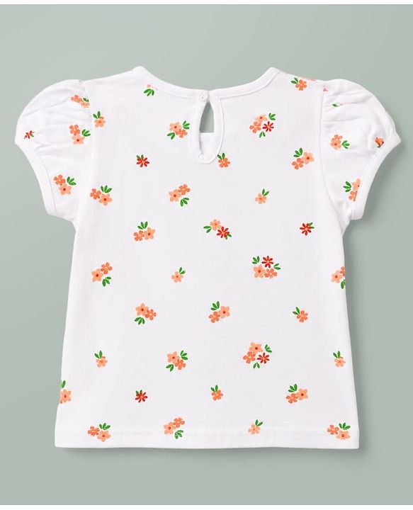 Babyhug Woven Half Sleeves Floral Printed & Embroidered Frock With Inner Tee - Red
